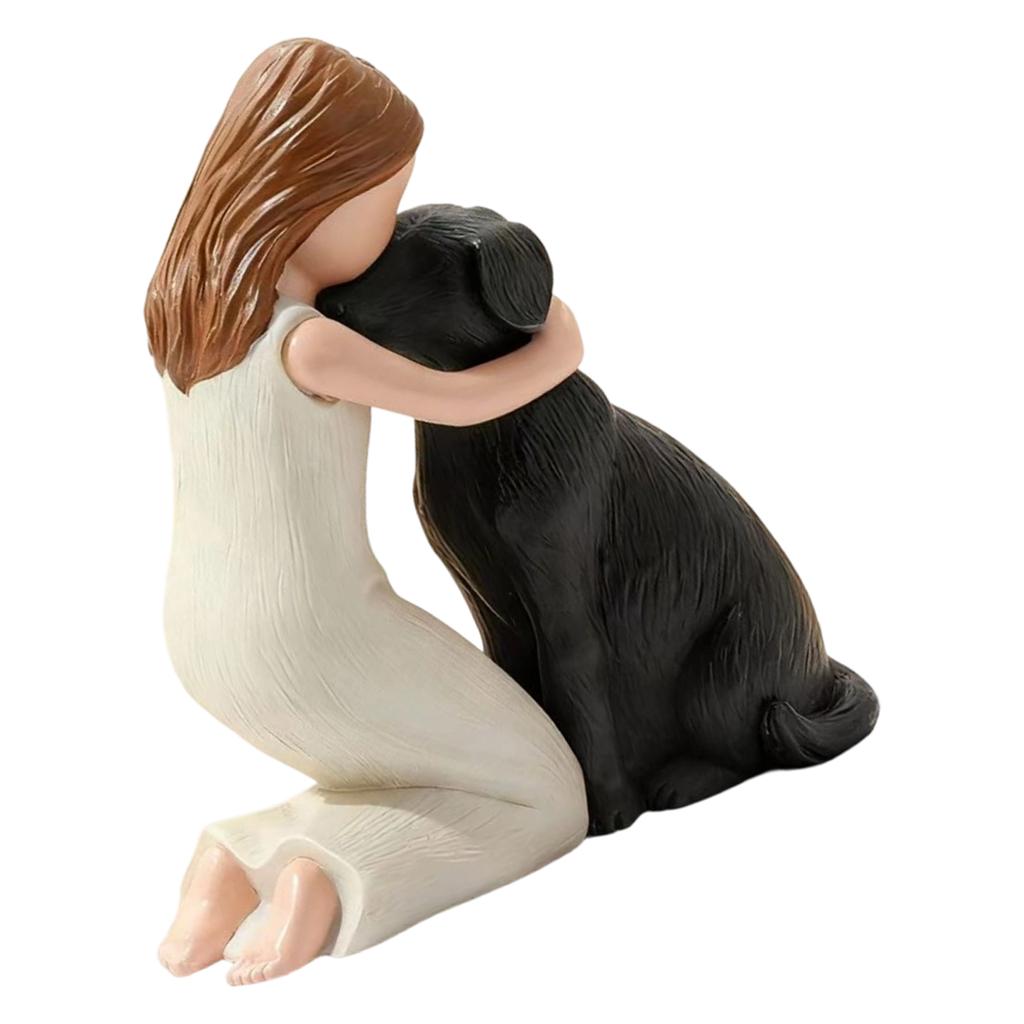 Girl Hugging Pet Dog Miniature Statue Decorative Resin Ornament Loss of Pet Sympathy Gift for Animal Pet Lover Present