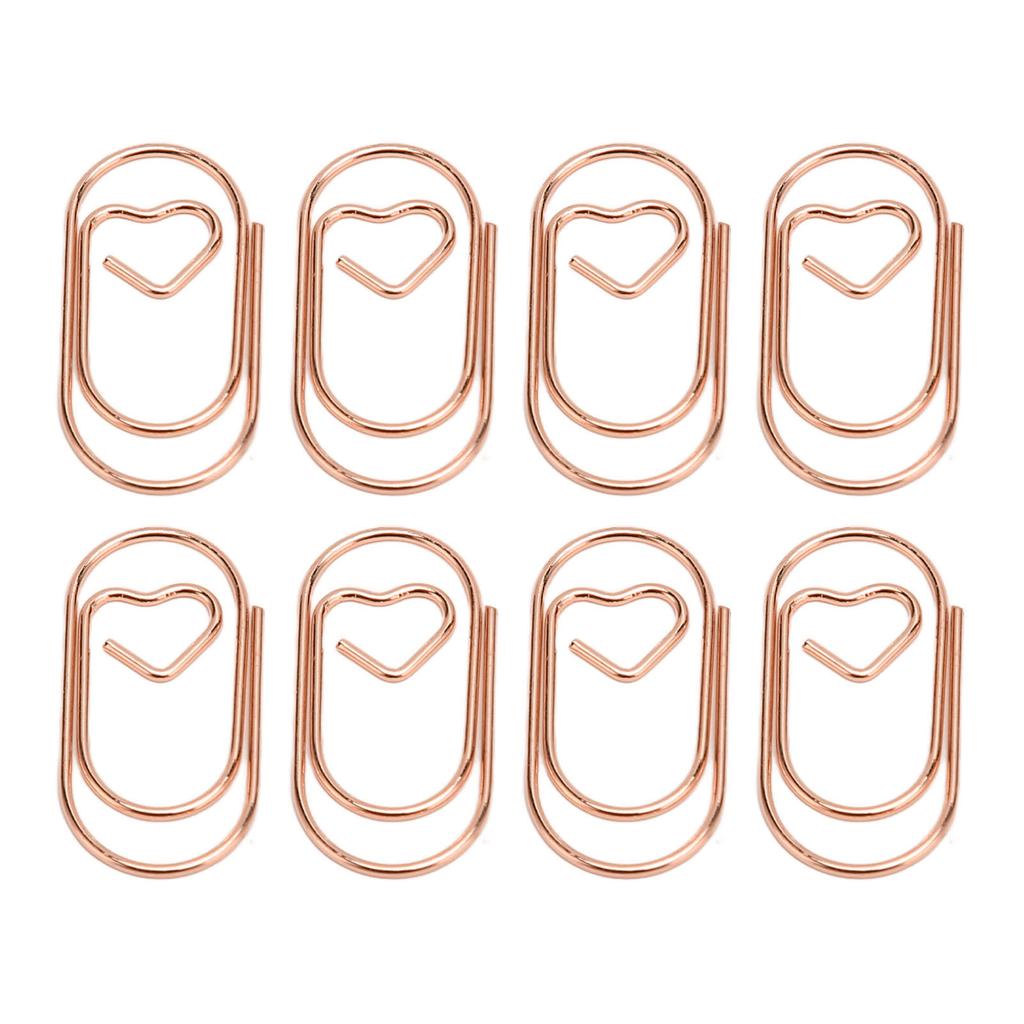 100pcs Paper Clips Portable Heart Shape Rustproof Electroplated Metal Paperclips Office Supplies Rose Gold