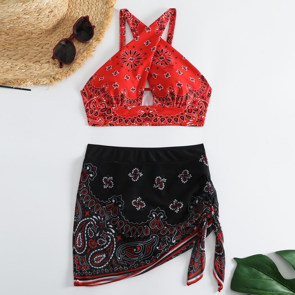 Женский раздельный модный сексуальный купальник-бикини с принтом и подкладкой для груди без стальных скобок