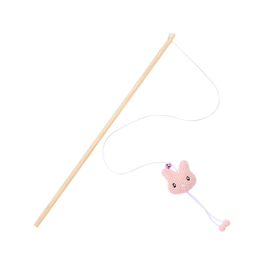 Pet Wand Toy, Natural Wooden Handle Teaser Wand Cute Interactive Pet Wand Fun Pet Toy, Pet Stick For Indoor Cats