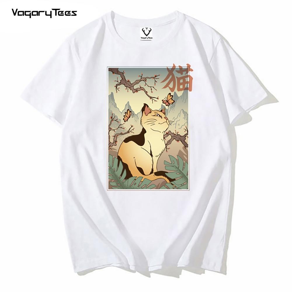 Japanese Cat Traditional Painting Graphic Art Classic T-Shirt Print Men Tshirt Shirt Clothes O