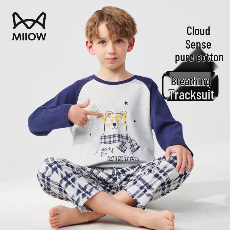 MIIOW Мальчиковый комплект пижамы из чистого хлопка с длинным рукавом