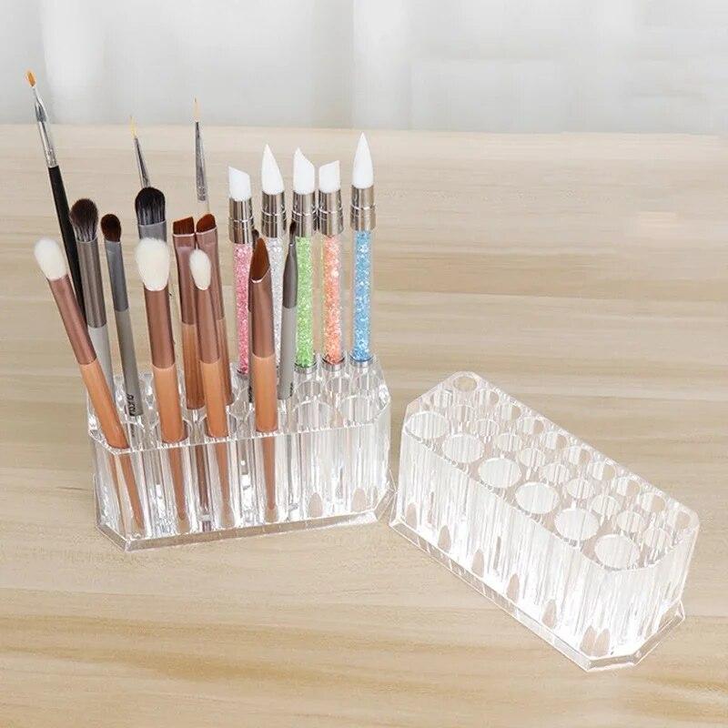 26 Holes Nail Brushes Storage Box Acrylic Holder Organizer Beauty Container Makeup Brushes Pens Tool Kit Display Shelf Holder