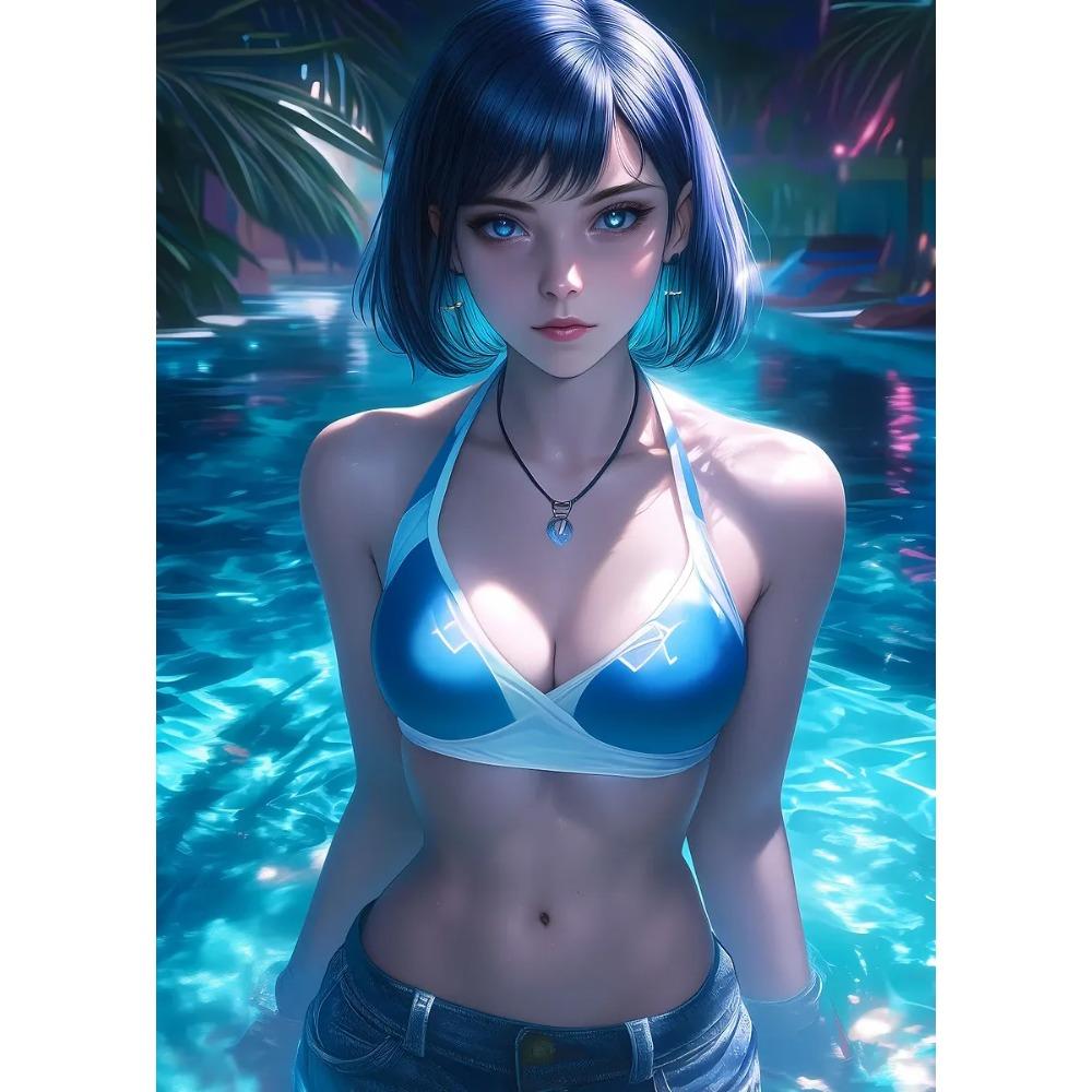 Fashion Sexy Girl in Pool Posters Anime Cartoon Japanese Style Prints Canvas Painting Wall Art Pictures Home Living Room Decor