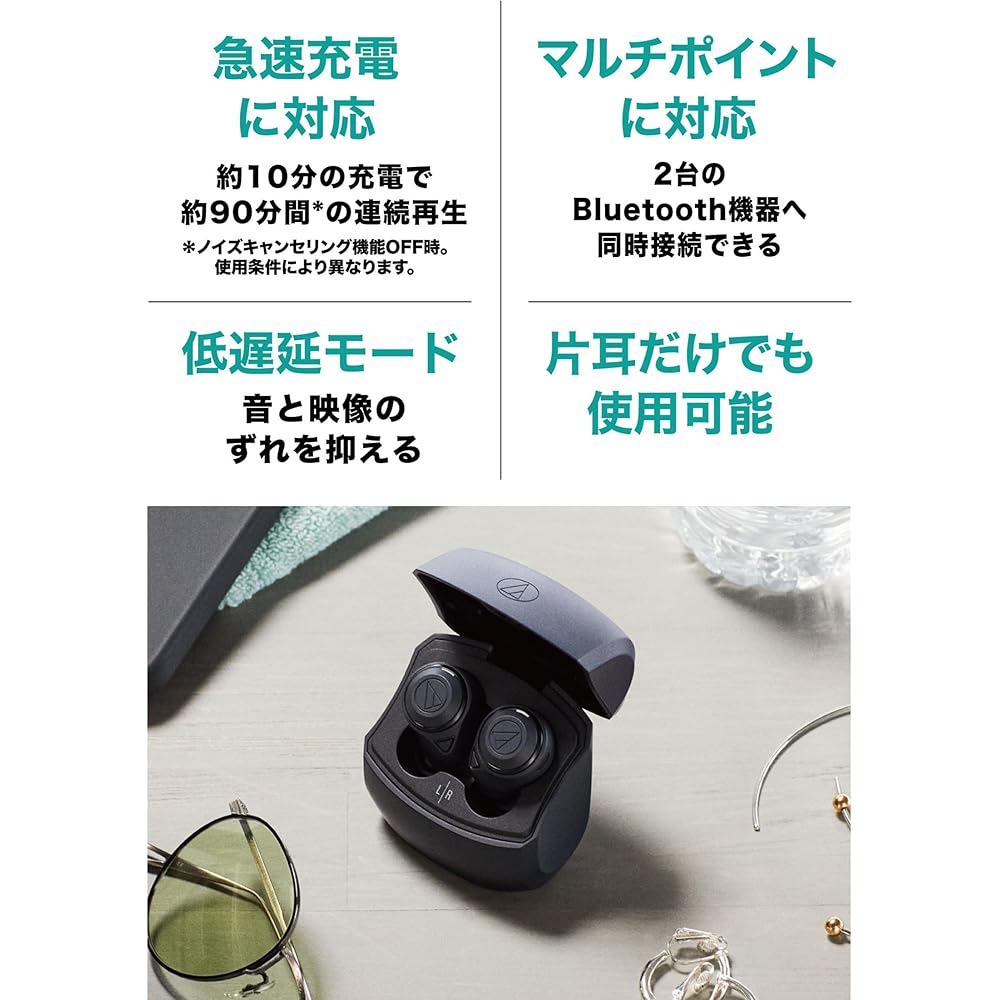 Беспроводные наушники Audio-Technica ATH-CKS50TW BK - Bluetooth, Шумоподавление, Глубокий Бас, до 50 часов воспроизведения (20 часов воспроизведения в наушниках), Улучшить