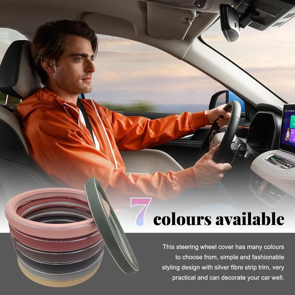 Steering Wheel Cover, Breathable Anti-Slip Car Steering Wheel Protector -Coffee