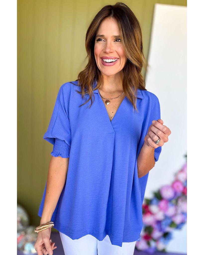 Azura Exchange Темно-синяя блузка с квадратным воротником и манжетами на рукавах