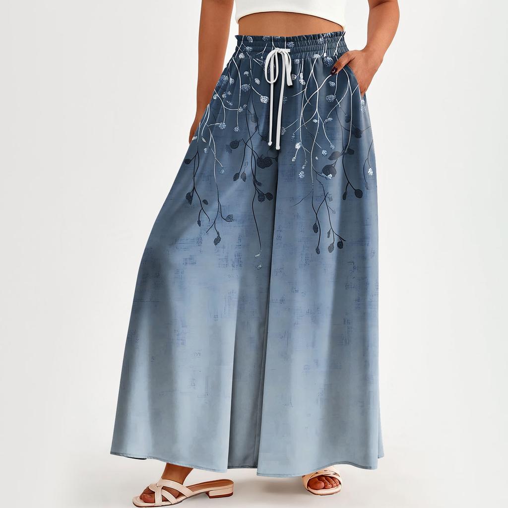 Women High Waisted Wide Leg Pants Casual Flowy Palazzo Pants Floral Print Trousers With Pocket