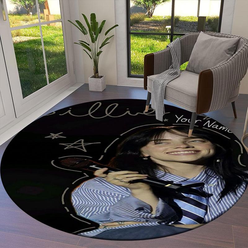 Billie Eilish Custom Name Round Area Rug,Carpet Rug for Living Room Bedroom Sofa Playroom Decor,Non-slip Floor Mat
