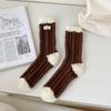 Женские бархатные носки в кофейную полоску — толстые, мягкие, средней длины, для осени/зимы