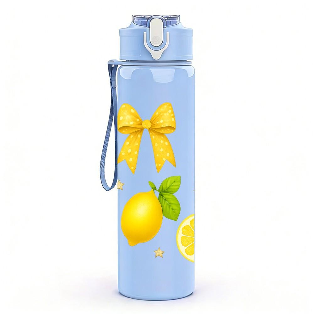 1PC Fresh Yellow Lemon Fruit Pattern 750ml Color Plastic Sports Water Bottle Leakproof Flip Straw Lid Suitable for Sports Office Home Use