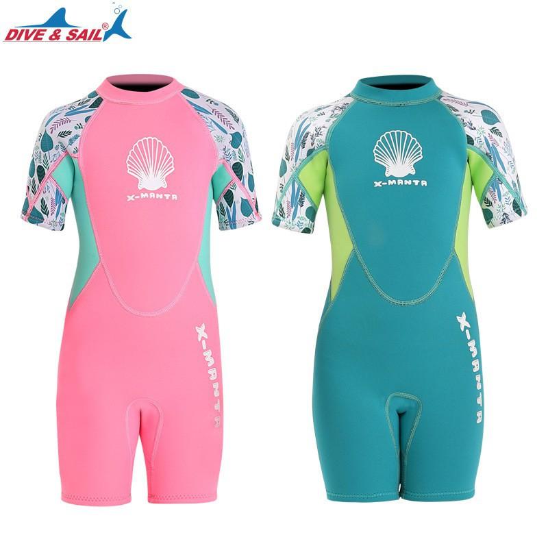 2.5mm Neoprene Kids Wetsuit Swimming Diving Snorkeling Surfing Jellyfish Protection Short Sleeve Girls Winter Use
