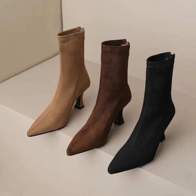 Invierno mujeres эластанские ботиночки сексуальные Puntera Puntera Botines zapatos moda fiesta Tacones Calcetines botas