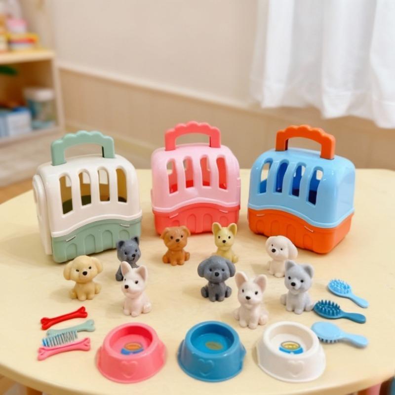 8 шт. Миниатюрная корзинка для питомца, лежанка и клетка-игрушка для игры с куклами - Милая сцена с семьей щенков, Рождественское украшение, Подарок для детей