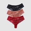 3 Pieces Lot Women's Sexy Lace Panties Lace Thongs Lingerie Intimates Woman Designed Tangas Big Size