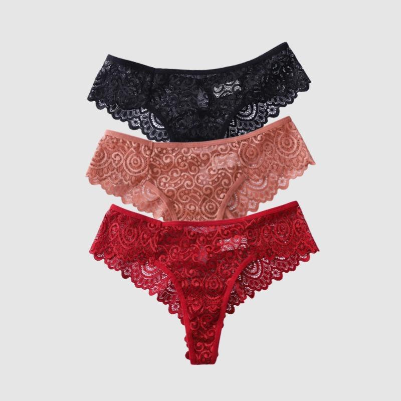 3 Pieces Lot Women's Sexy Lace Panties Lace Thongs Lingerie Intimates Woman Designed Tangas Big Size