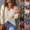 Women's Casual Solid Color V-Neck Loose Knitted Sweater Ribbed Knitted Sweater