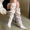 2025 New Autumn and Winter Belt Buckle Thin Heel Medium Heel High Heel Boots Pleated Women's Boots Stacking Boots Martin Boots Western Boots