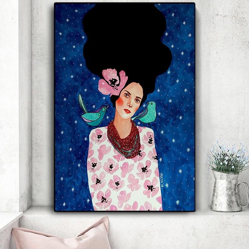 Винтажная абстрактная девушка, волосы, цветок, женская настенная живопись на холсте, модный плакат на скандинавскую тему, настенные панно для гостиной, без рамы