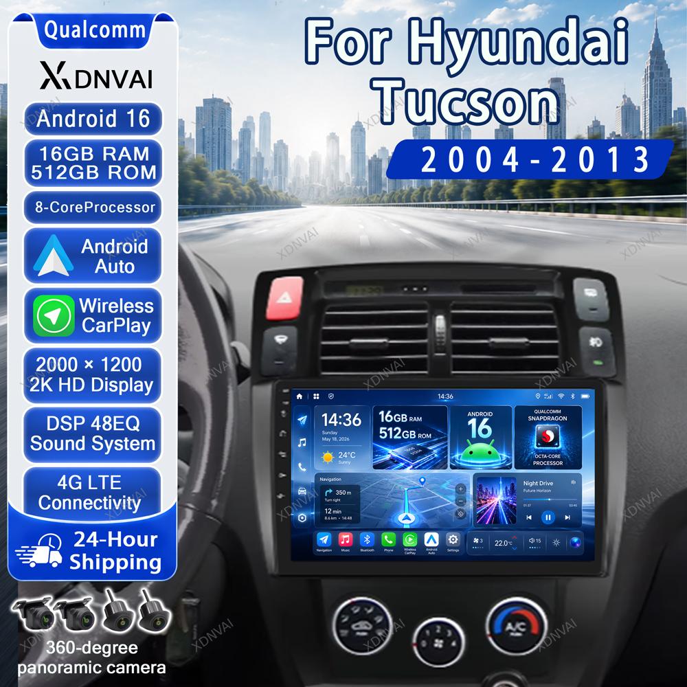 Android 16 Multimedia For Hyundai Tucson 2004-2013 Video Player Car Radio DSP RDS Carplay Head Unit Audio Auto 5G WIFI GPS BT