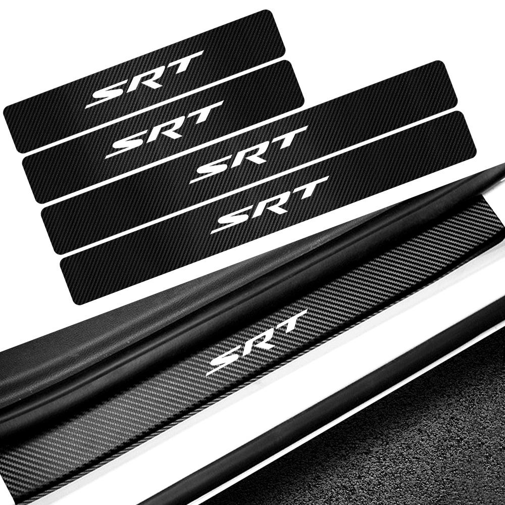 4Pcs Car Door Threshold Sill Carbon Fiber Sticker Protect Decals Accessories For Dodge Durango Dakota SXT Nitro Ram SRT Charger T666