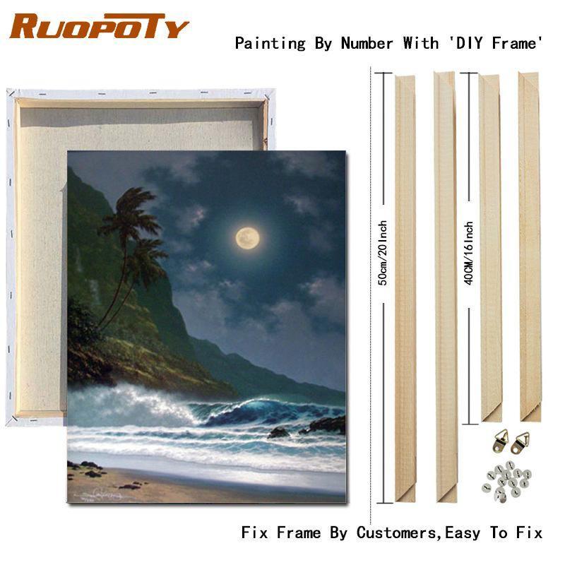 RUOPOTY DIY Painting By Numbers Moon Landscape Acrylic On Canvas Wall Art Picture By Numbers Seaside For Living Room