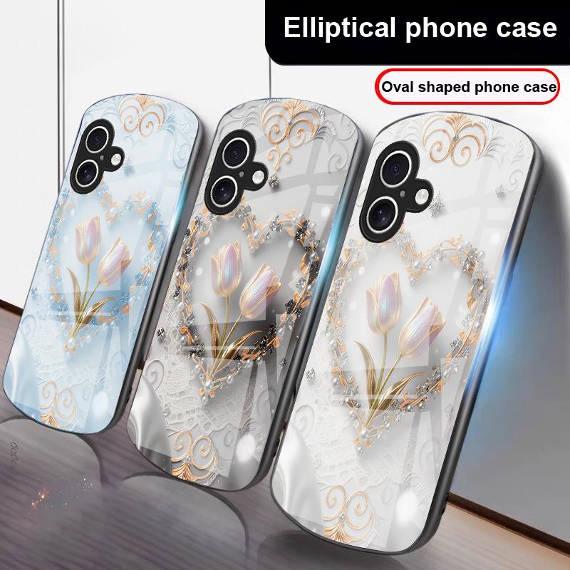 Любовь Розовый Фиолетовый Тюльпан Для iPhone 17 16 15 14 13 Plus 12 mini 11 Pro Max XR Xs Max X 7 8 6S 22 20 Эллиптический стеклянный чехол для телефона