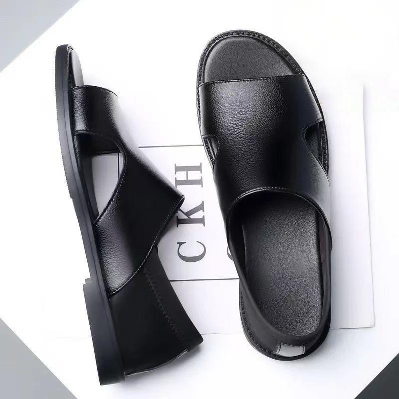 Summer 2025 Men's Sandals Thick Rubber Sole Beach Shoes Middle-Aged Dad Casual Comfortable PVC Upper Adult Leisure Footwear