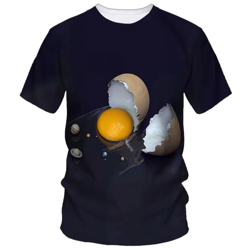 Funny Egg Pattern T-shirts 3D Printing Food Short Sleeve Round Neck Cool Design Men's T-shirts