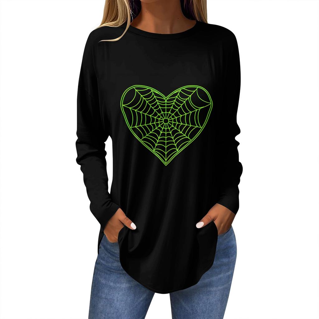 Women's Loose Round Neck Print Long Sleeve T-Shirt Top Pullover