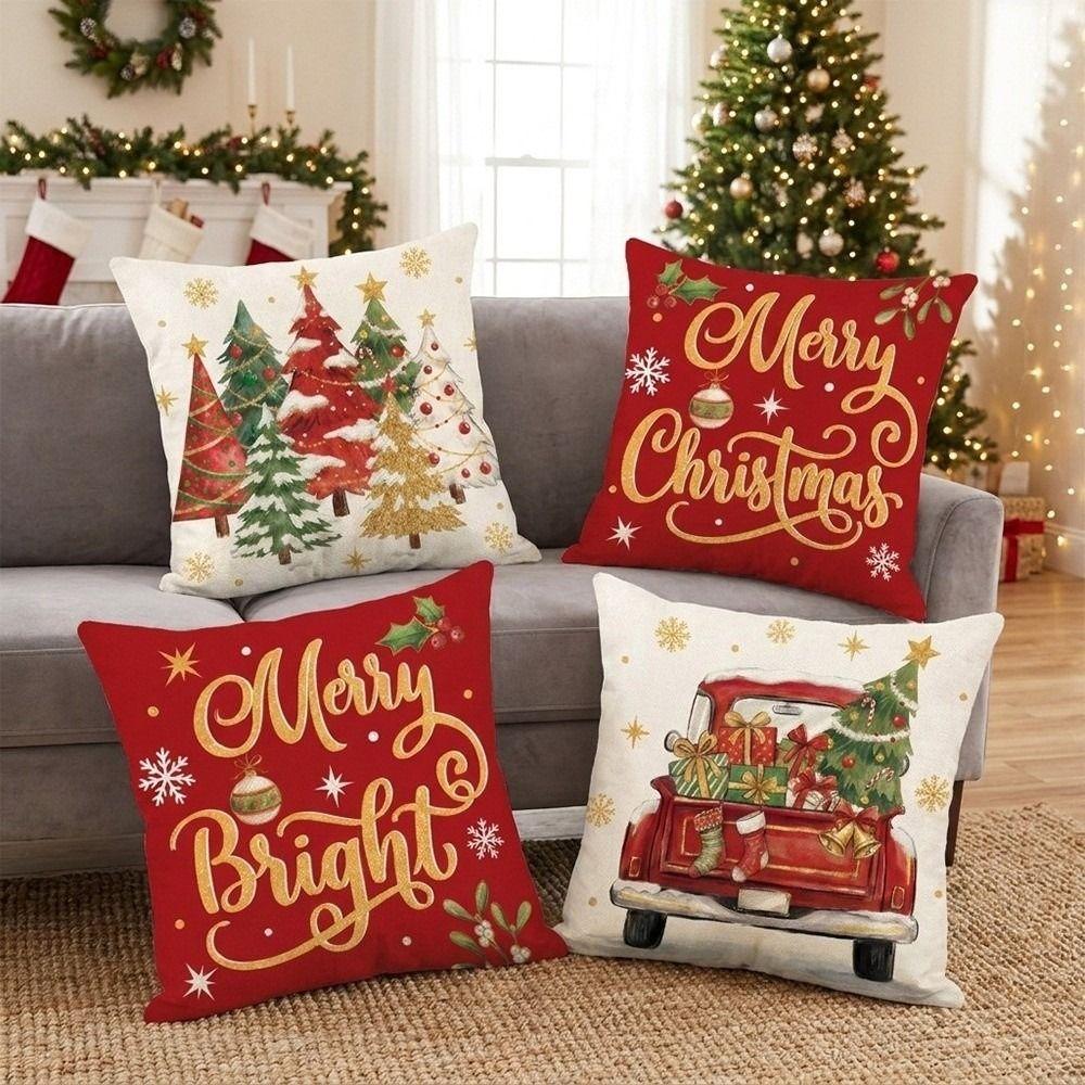 2D Printed Throw Cushion Case Deer Xmas Tree Pillowslip Santa Pillow Cover Couch Decor