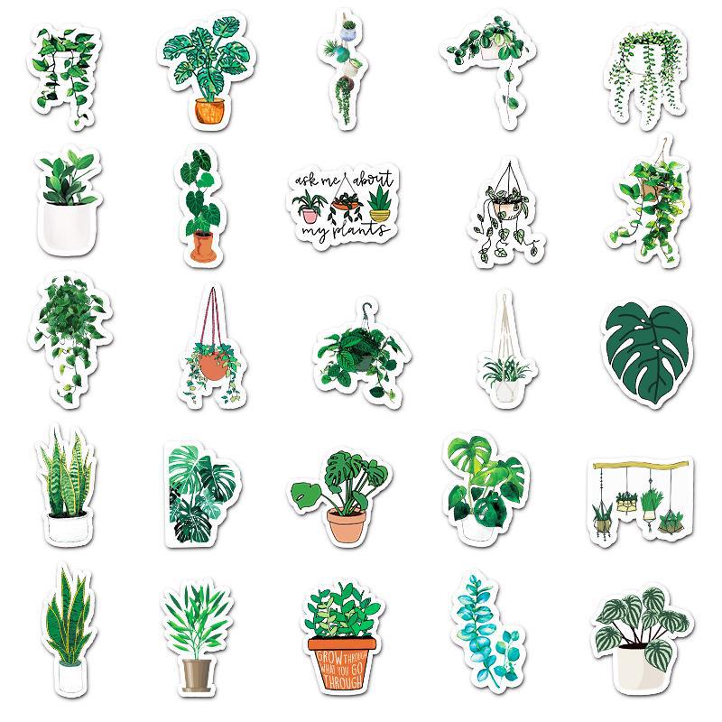 50 Cartoon Green Plant Stickers: DIY Decor for Laptops, Cars, and Scooters