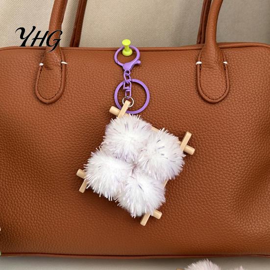 Decorative Bag Charm Fermented Bean Curd Plush Keychain, Fluffy Doufu with Keyring, Backpack Handbag Purse Decoration Accessories