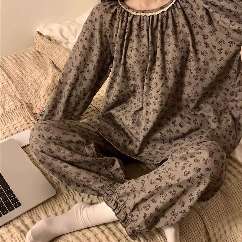 Весенняя новая пижама женская сетчатая красная домашняя одежда с длинными рукавами корейский комплект нижнего белья для девочек пижама домашняя одежда