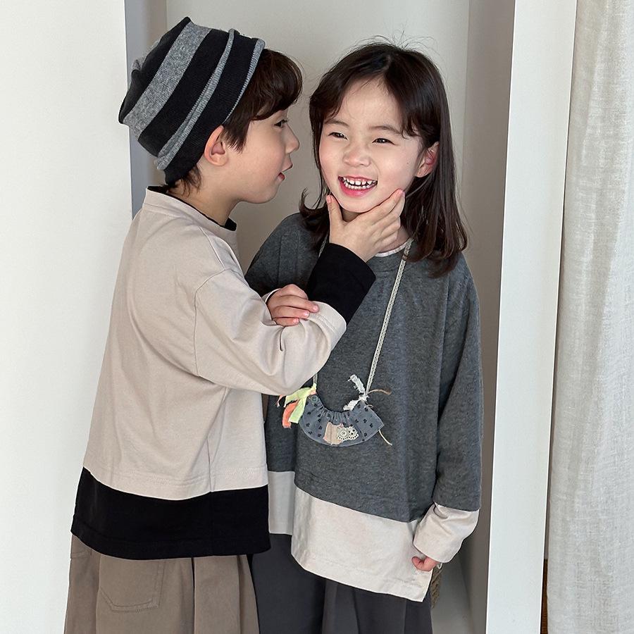 Jiaye Kids' 2025 Spring Color-block Long-Sleeve T-Shirts for Boys and Girls