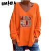 Autumn Winter Women's Solid Color V-neck Long Sleeve Loose Casual Comfortable T-shirt Top