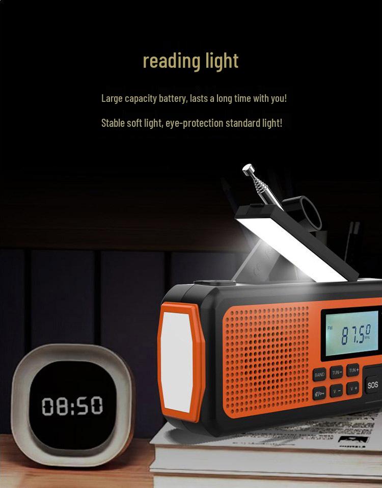 Solar-Powered Multi-Function Emergency Radio and Flashlight with Hand Crank and Power Bank