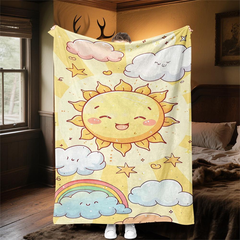 1pc sunflower cloud Outdoor Flannel Blanket Soft Warm All-Season Throw for Sofa Bed Car Camping Office, Cozy Gift Idea1164S
