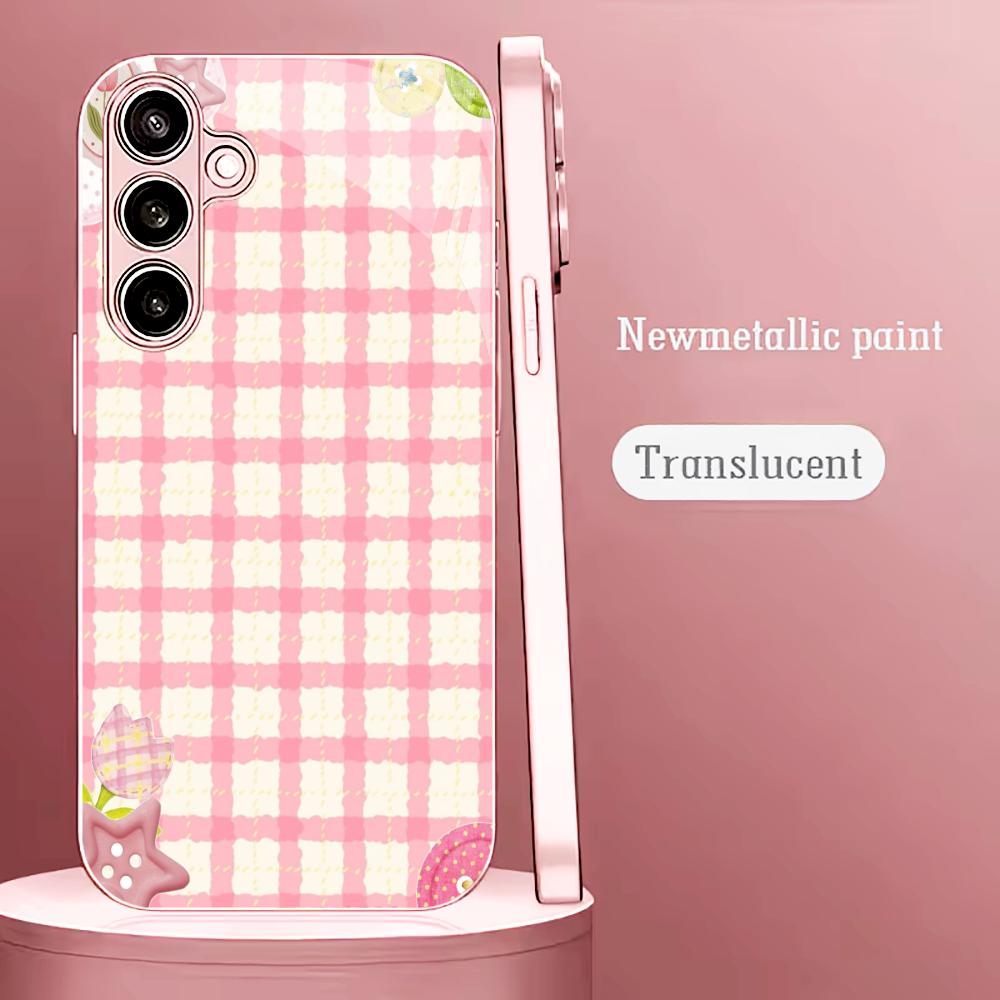 Новый Милый клетчатый чехол для телефона с рисунком девочки для Samsung Galaxy S26 S25 S24 S23 S22 FE Ultra Plus Встроенное стекло ощущение голого телефона Мужчины женщины