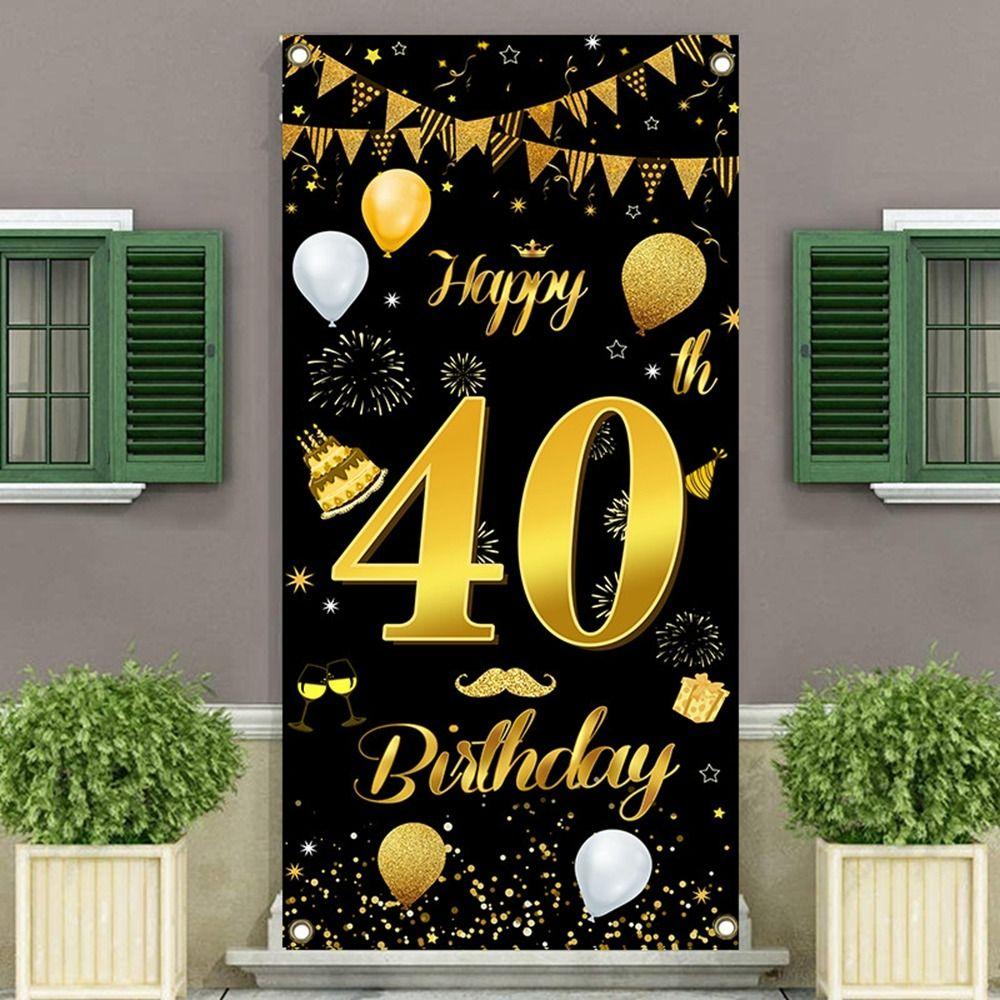 Black Gold Birthday Background Cloth Polyester Anniversary Backdrop  Anniversary