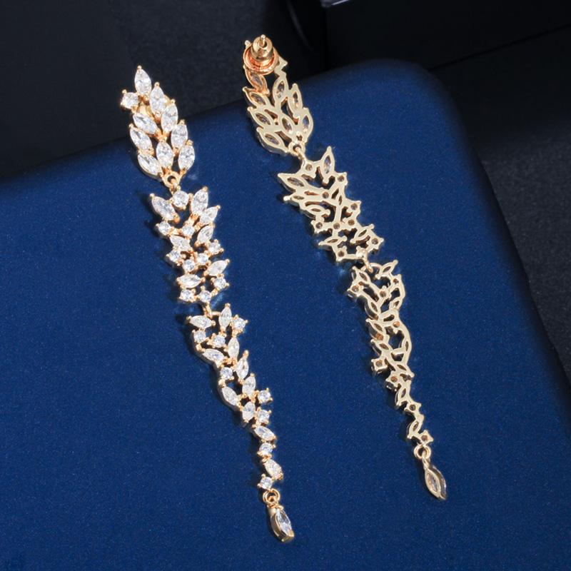 Изысканные свадебные серьги-капли CMM в виде листьев, длинные висячие серьги, ювелирные изделия с кубическим цирконием для женщин