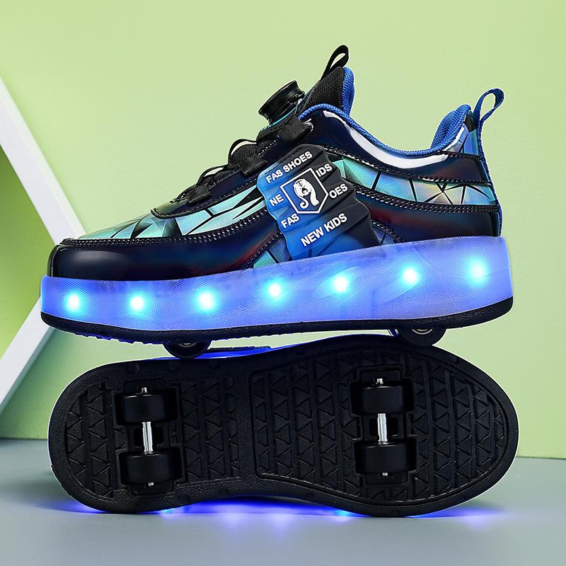 Children's Runaway Shoes Four-wheel LED Light Luminous Shoes Shrinkable Runaway Shoes Sports Student Pulley Shoes Yo