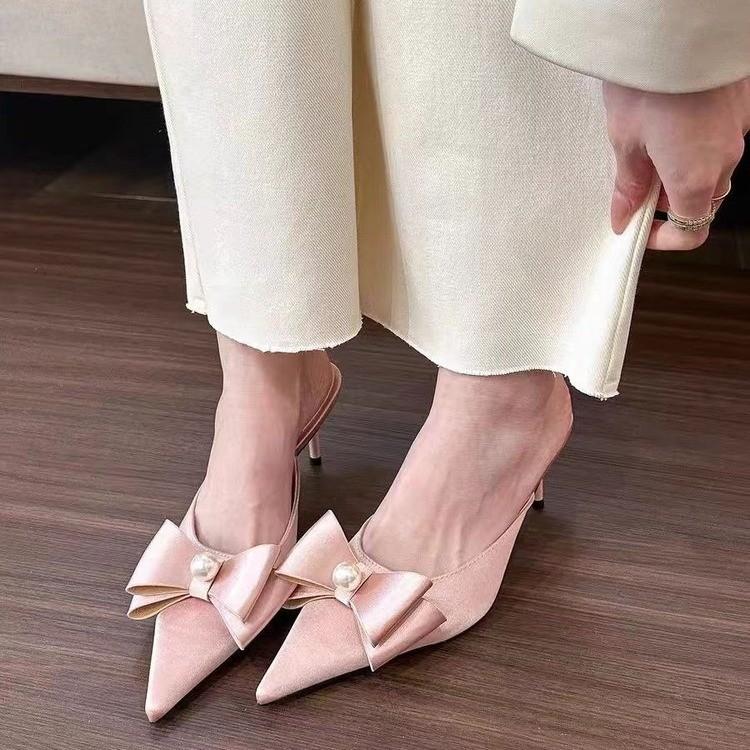 Тапочки Baotou Half Slippers женские новые летние модные босоножки на высоком каблуке с острым носком, тапочки, сплошные мюли, шлепанцы, обувь