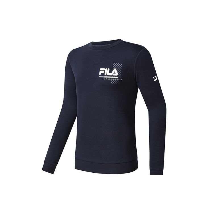 Fila Серия Фитнес Логотип с надписью Круглый вырез Спортивный трикотажный топ Мужские топы Темно-синий A11M311205FNV
