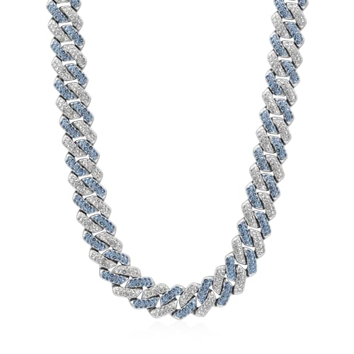Мужская цепочка-кубинка Takeda Jewelry, полностью усыпанная синими стразами, Серебристая, Широкая цепь, Аксессуар в уличном стиле, 45/50/55 см (55см)