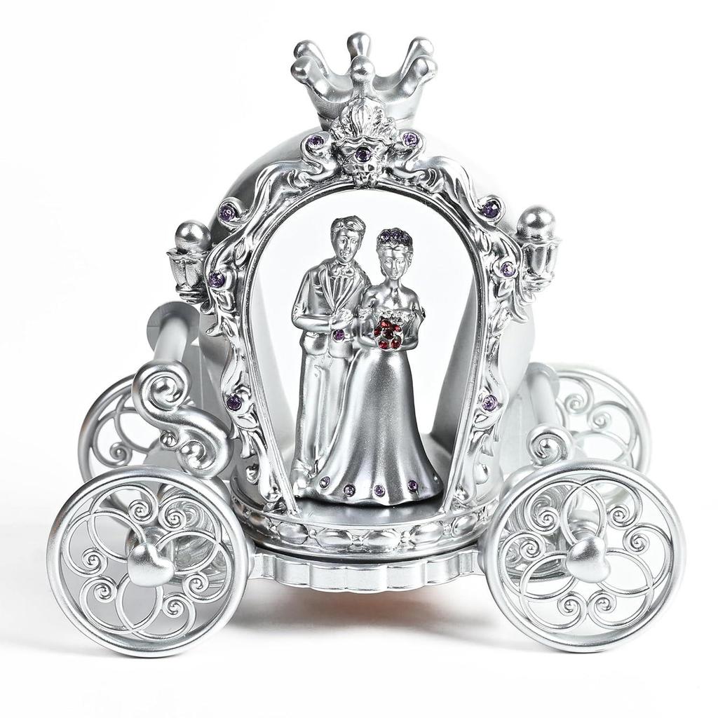 Серебряная отделка, парная статуэтка с тележкой | Статуэтка любви для помолвки, свадьбы, Дня святого Валентина, годовщины, подарков на день рождения | Элегантный домашний декор