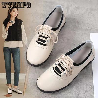 Женские спортивные туфли из мягкой искусственной кожи на плоской подошве с толстым каблуком, рабочие туфли большого размера, однотонные повседневные универсальные туфли из искусственной кожи