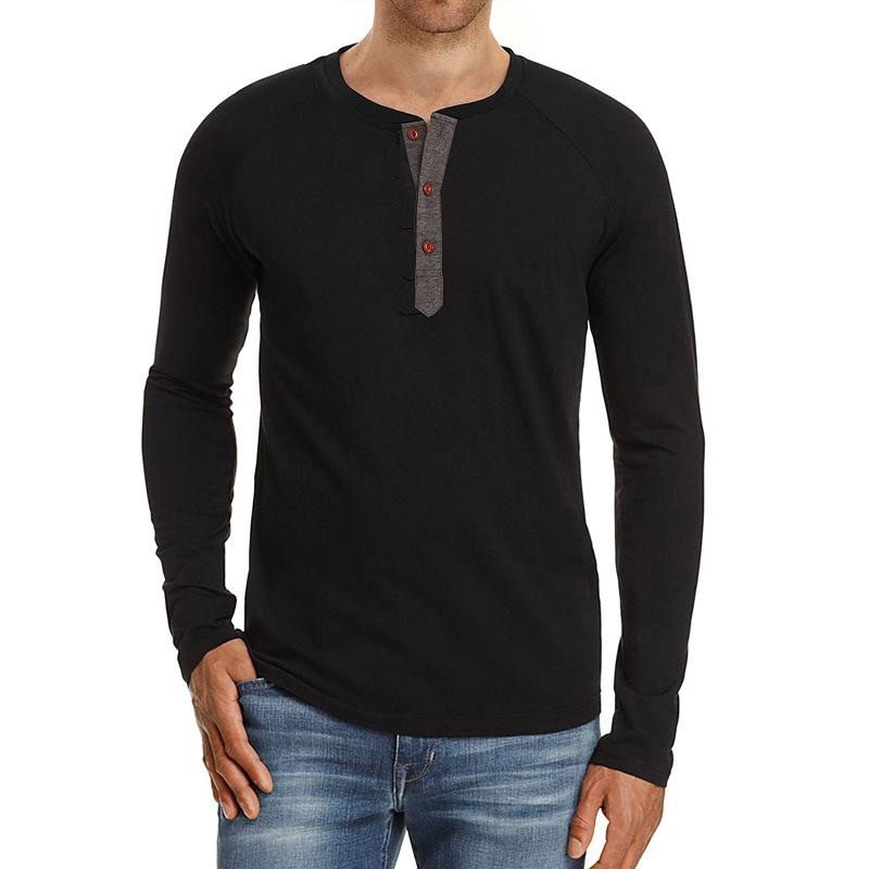 Men's Long-sleeved Shirt Solid Casual Bottom Shirt Slim Fit Round Neck Men's T-shirt