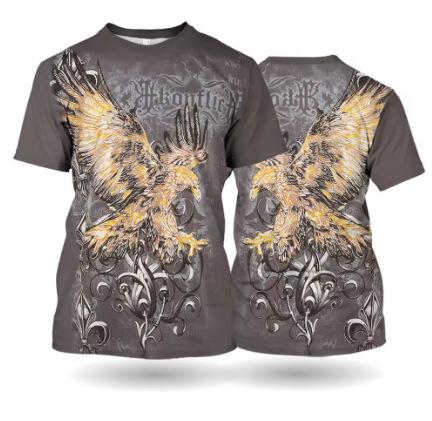 T-Shirt 3D Eagle Printed Streetwear Short Sleeve Width Loose T-Shirt Pullover Y2 Men