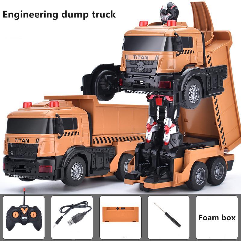 New Remote Control Deformation Robot Toy Rc Truck Onekey Deformation 360° Rotating Drift Engineering Truck Child Boys Toy Gift